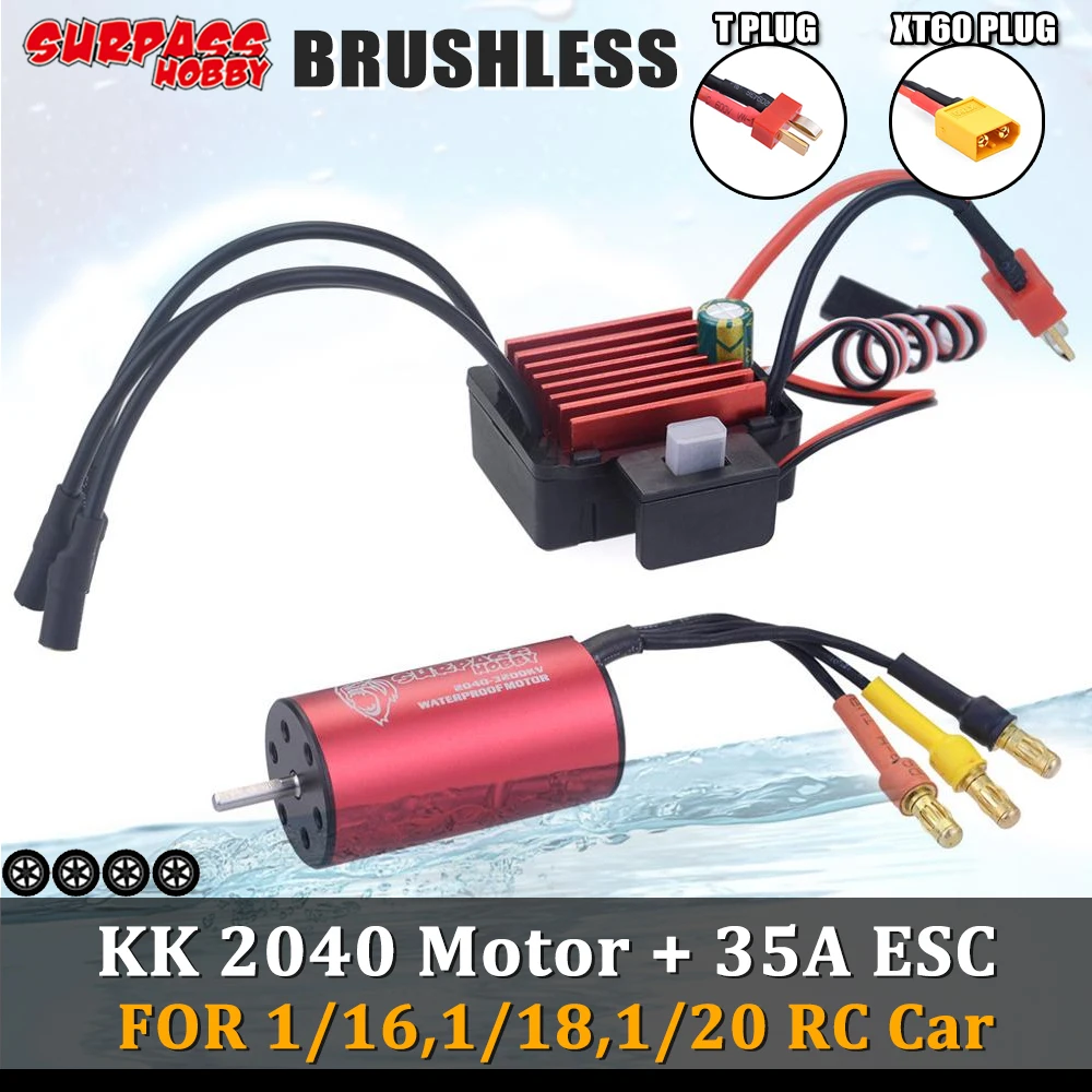 SURPASS HOBBY KK водонепроницаемый 2040 бесщеточный двигатель 35A ESC 2S для 1/20 1/18 RC