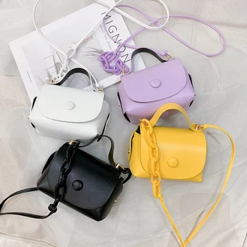

Fashion Mini PU Leather Women Crossbody Handbag Solid Color Female Acrylic Chain Shoulder Messenger Tote Bags