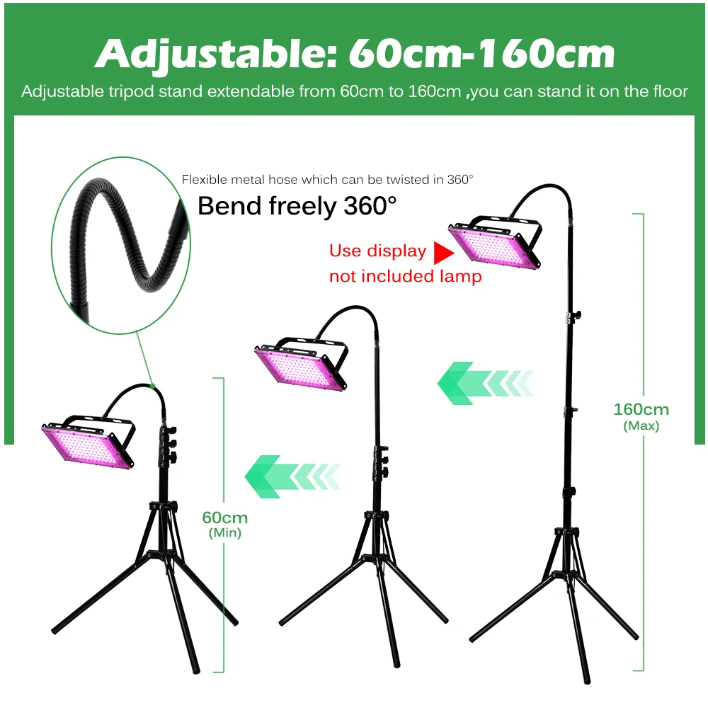 Adjustable 60-160cm Metal Floor Tripod LED Grow Light Accessories Floor Standing Tripod With Metal Hose Bend Freely 360 Degrees