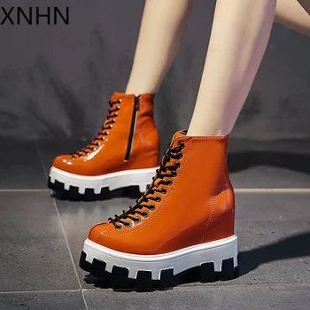 

Shoes Lady Boots Leather Booties Boots-women Round Toe Low Heels booties Winter Footwear Rock Ladies