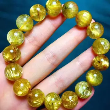 

Certificate Natural Gold Rutilated Quartz Woman Men Titanium 12.3mm From Brazil Clear Round Beads Bracelet Jewelry AAAAAAA