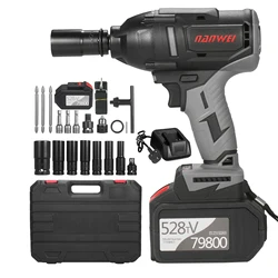 Chave de impacto sem fio 1080nm alto torque brushless motor 1/2 Polegada chuck rápido carregador de velocidade variável kit impacto potência