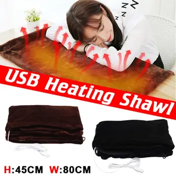 

80x45cm Car Home Electric Heating Blanket Pad USB Heated Shawl Shoulder Neck 5V Plush Heating Scarf Winter Warm Carpet Washable