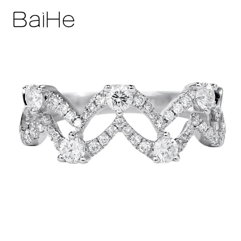 Baihe Solid 14K White Gold 0.52Ct H/Si Anello Corona Di Diamanti Naturali Donna Trendy Fine Jewelry Making Anillo De Corona Kronenring