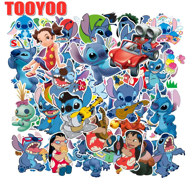55Pcs/set American Anime Lilo Stitch Stickers For DIY TOY Bicycle Car Motorcycle Skateboard Snowboard Laptop Luggage