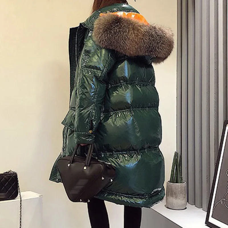 

2019 Plus Size Hooded Warm Cotton Jackets Female Women Winter Jacket Woman Long Parka Loose Glossy Big Fur Collar Coat YP030