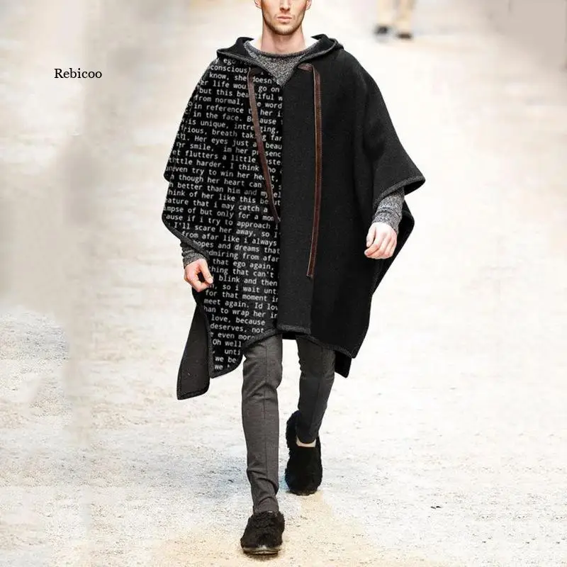 

New Men Woolen Coat Gothic Men Cape Shawl Pullover Cape Woolen Men Coat 3Xl