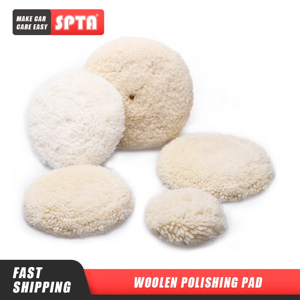 SPTA Single Face Woolen Polishing Pad Hook & Loop Buffing Pad for Polisher Natural Wool car polishing pad