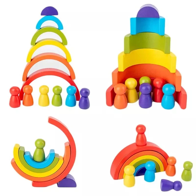 

Montessori Toys Diy Children Rainbow Wooden Toy Creative Wood Stacked Balance Blocks Kids Toy Educational Toys For Children