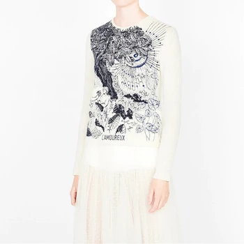 

Runway Designer Leaf Embroidery Knitted Sweater Women 2020 O-neck Long Sleeve Loose Casual pull femme hiver