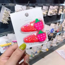 Южная Корея Детские аксессуары для волос головной убор милые фрукты зыбучие пески прозрачные Заколки Цвет BB клип для маленьких девочек