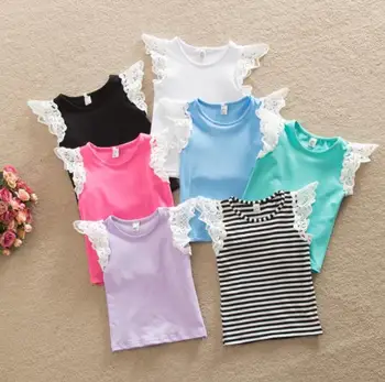 

6pcs/lot ,70-120,Girls T-shirt cotton tee lace striped tank summer boys t shirt 0827 sylvia 530695079149