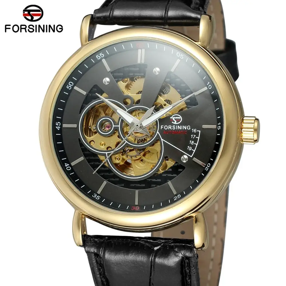 

FORSINING Men's Skeleton Mechanical Watch Reloj Hombre Automatic Movtment Male Clock with Genuine Leather Strap Whole Sale