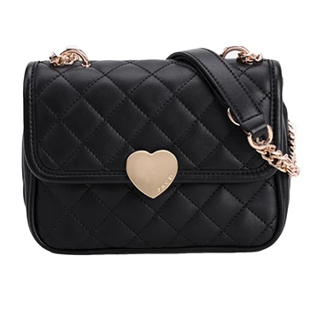 

Black Soft Leather Ladies Messenger Bag Heart Clasp Mini Women Shoulder Bag Vintage Designer Crossbody Sling Chain Purse Clutch