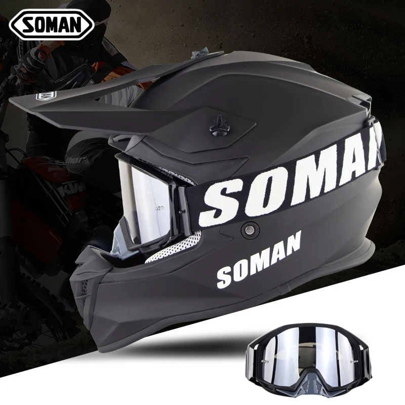 Soman Топ бренд мотокросса шлем Горные гонки ECE Сертифицированный Casco De Moto вентилируемые внедорожные велосипедные шлемы мотоцикл - Цвет: With Goggles
