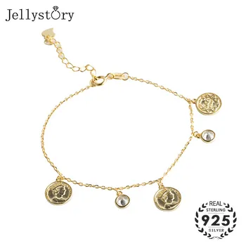 

Jellystory 925 Silver Women Bracelet Geometric Shape Chain Bangles with Zircon Gemstone Wedding Party Gift Jewellery Gold color
