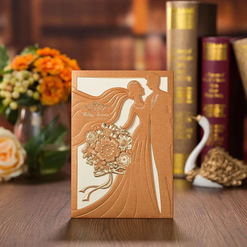  10pcs Luxury Flora Wedding Invitations Card Elegant Bride and Groom Invitation Card Favor Envelopes - 33050320334