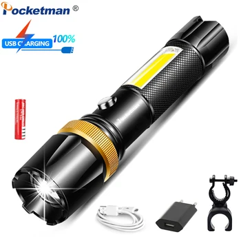 

Powerful LED Flashlight L2/T6 COB LED Torch USB Rechargeable Flashlight Waterproof Torch Use USB Cable Use 18650 Battery