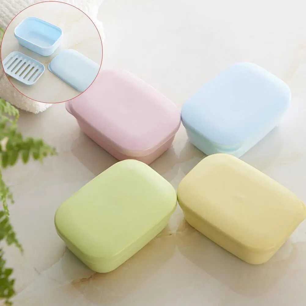 Portable Rectangle Soap Box with Drain Layer & Lid Stylish Soap Dish