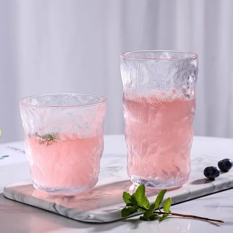 

New Thick Heat-Resistant Whiskey Glass Net Celebrity Creative Waterfall Pattern Glass High-Value Bark Pattern Juice Cup