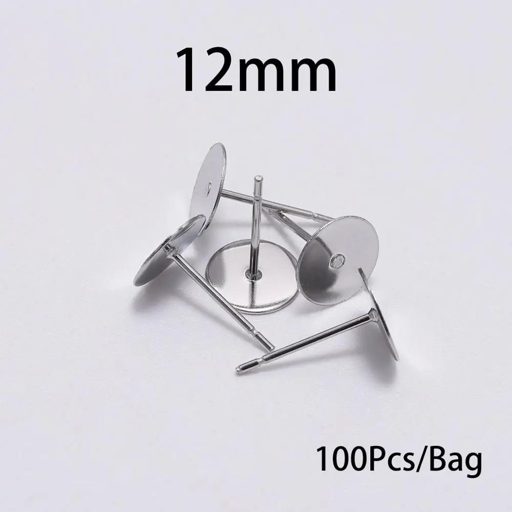 12x12mm 100 шт./лот, 3, 4, 5, 6, 8, 10, металлические, из нержавеющей стали, пустые серьги, шпильки, база, шпильки, плоские, круглые, для изготовления ювелирных изделий своими руками - Цвет: 12x12mm