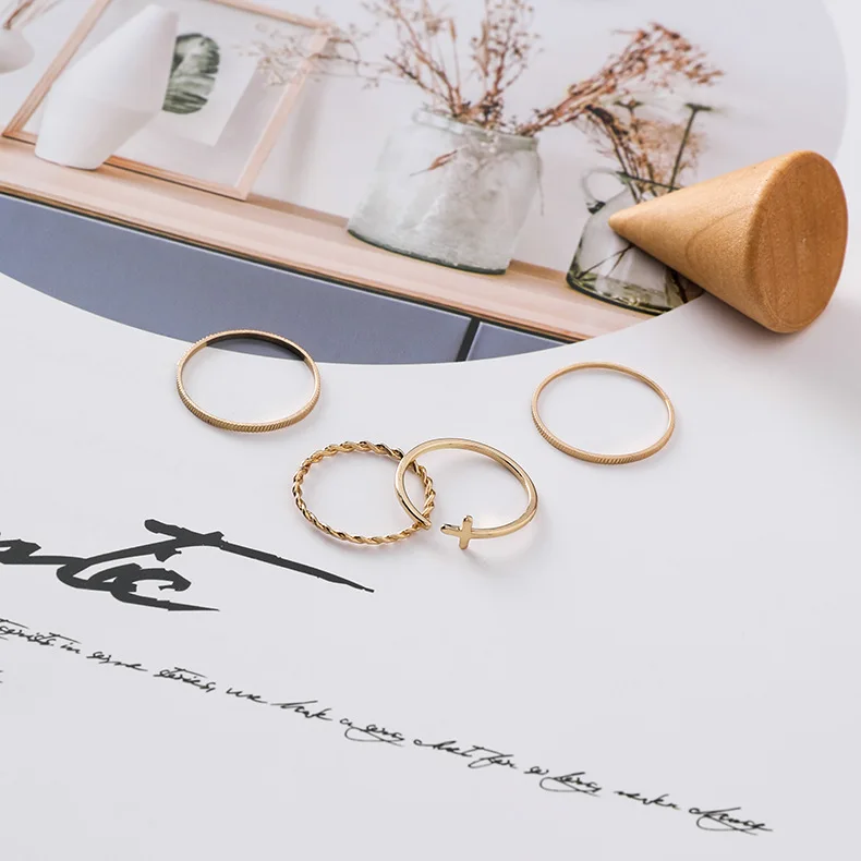 

4pcs/lot Metal Cross Open Rings For Women Fashion Jewelry Simple Thin Finger Ring