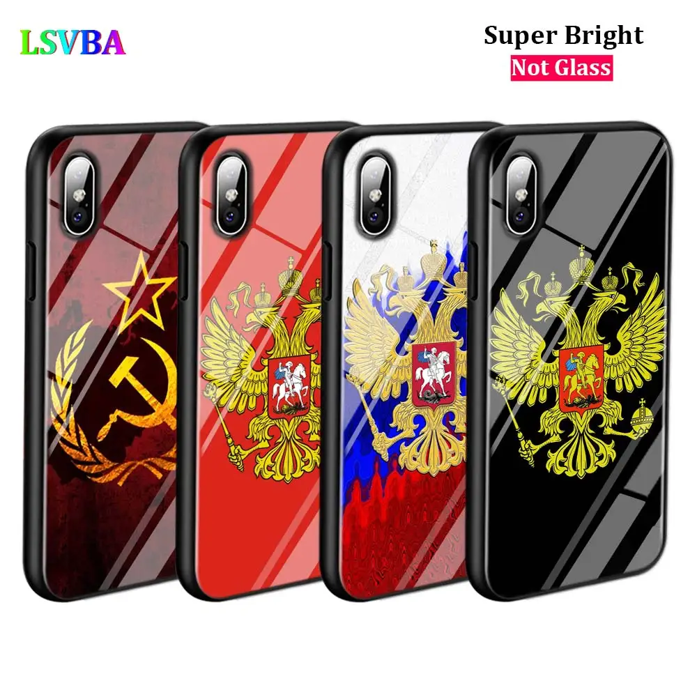

Black Cover Russia Flag national emblem for iPhone 11 11Pro X XR XS Max for iPhone 8 7 6 6S Plus 5S 5 SE Glossy Phone Case