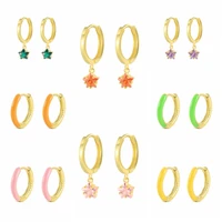 Aide 925 Sterling Silver Colorful Zircon Star Pendant Ear Hoop Earrings for Women Oil Drop Piercing Huggie Earring Fine Jewelry
