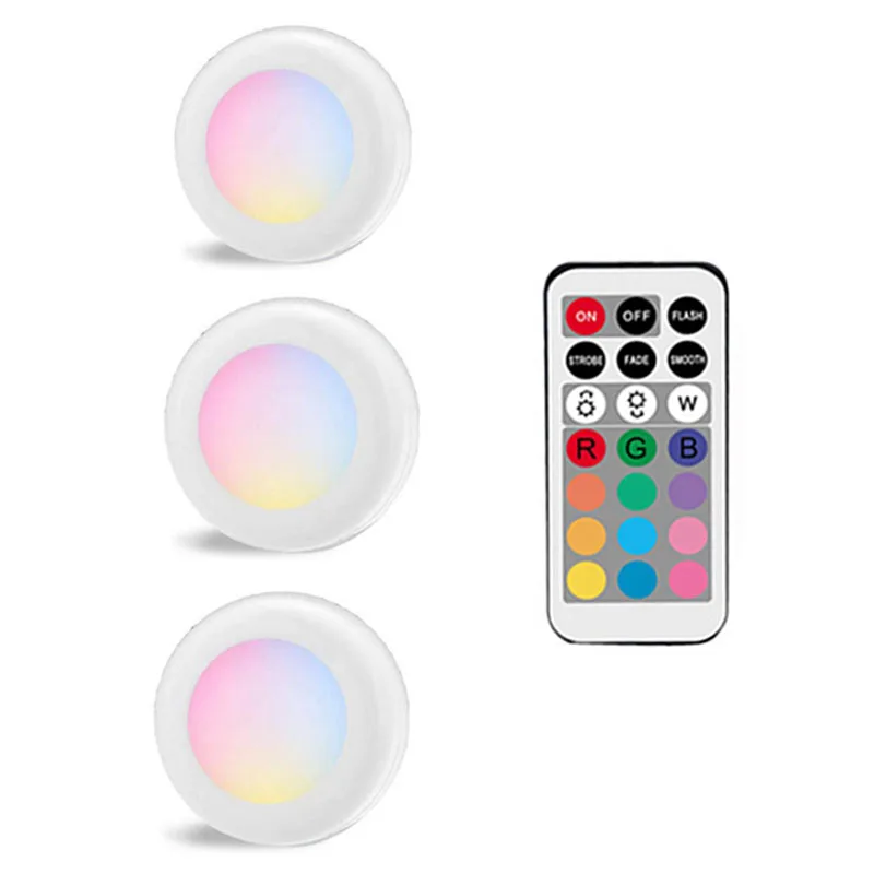 nite light Battery LED Cabinet Light RGB Puck Lights Remote controller Dimmable Under Shelf Kitchen Counter Lighting Decoration Night lamps best night light Night Lights