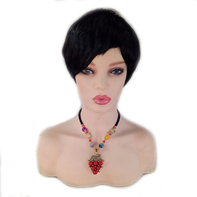 

HAIRJOY Synthetic Hair Straight Short Black#1B Color Side Part Bang Wig