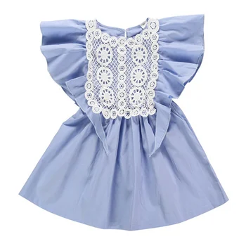 

New Baby Girls Dress Newborn Infant Lace Dress Baby Princess Clothes Dresses Toddler Fly Sleeve Girl Blue Summer Outfits
