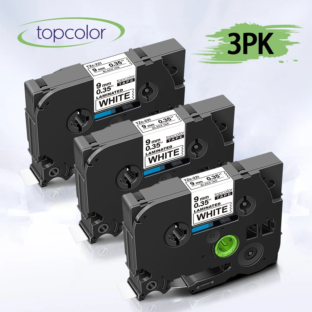 Topcolor 3PK tze лента 221 черная на белой этикетке 9 мм совместимый принтер tz221 для PT1090 H110