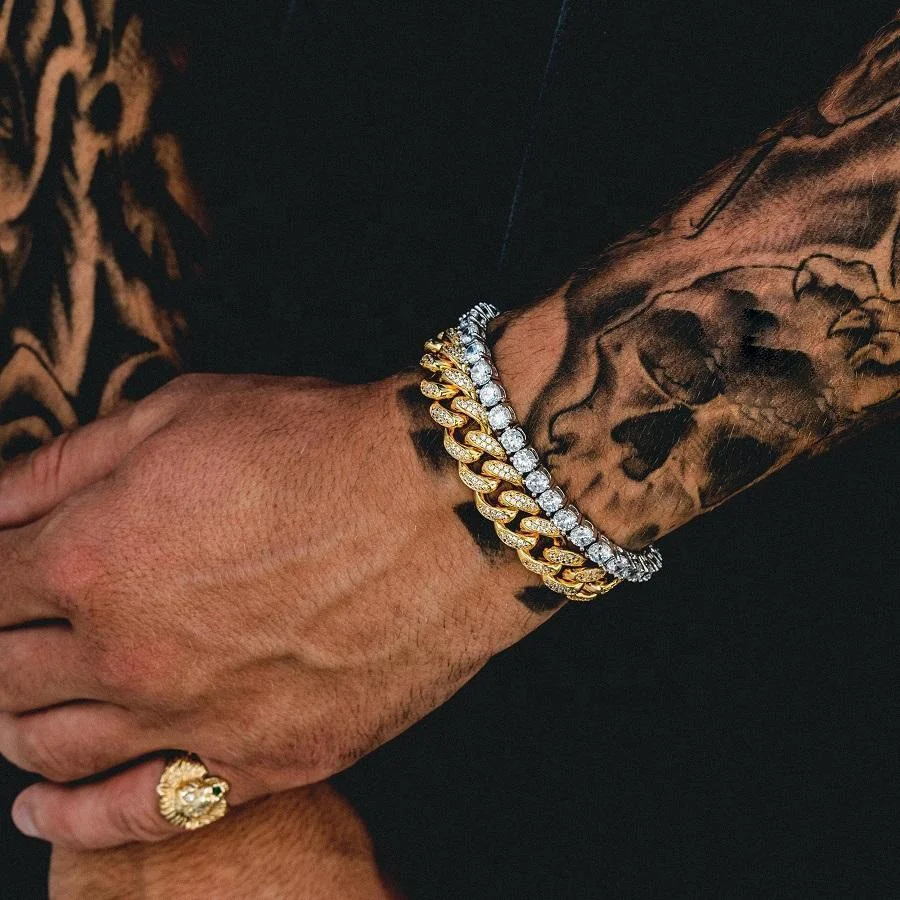Мужской блестящий браслет в стиле хип хоп с фианитом|Цепочки и браслеты| |