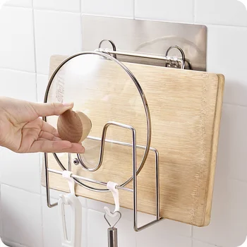 

Stainless steel pot rack Household kitchen wall-mounted cutting board rack plate lid storage rack with hooks wx8311017