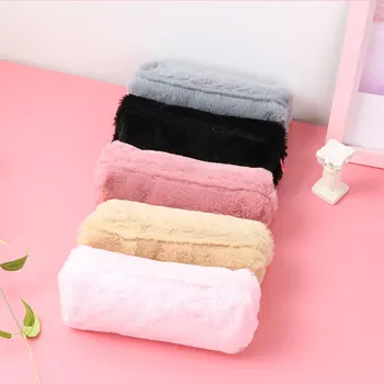 

1pcs Pure Color Plush Pencil Case for Student Cute Cosmetic Bag Pen Bag Stationery Pouch Box Kids Gift Office Supplies