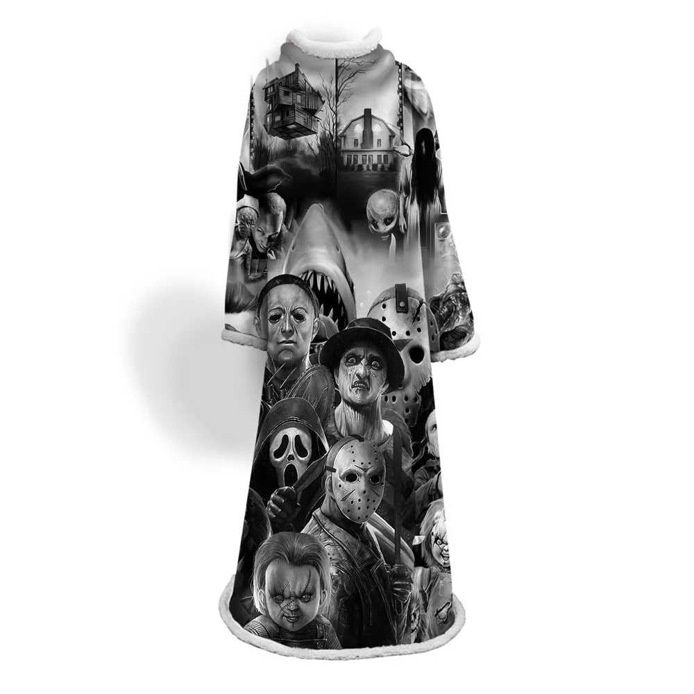 Character Hooded Blanket for Adult Gothic Halloween Killers Sherpa Fleece Wearable Throw Blanket Microfiber Bedding