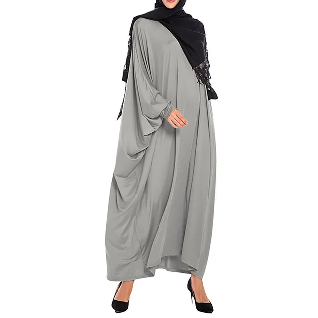 gray dress Кафтан Дубай абайя Турция хиджаб с длинными рукавами мусульманское платье турецкая исламская одежда Восточный халат из марокена Djelaba Femme Абая для женщин - Цвет: gray dress