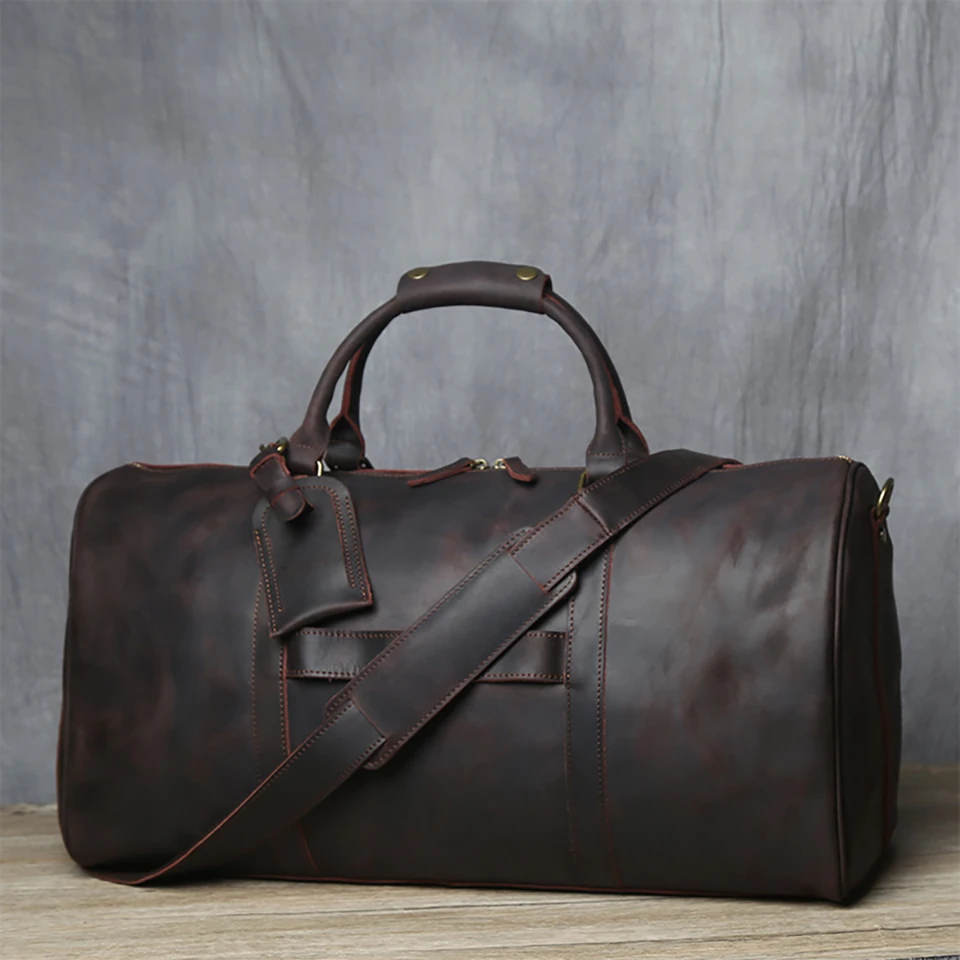 Large Leather Duffle Bag With Trolley Sleeve