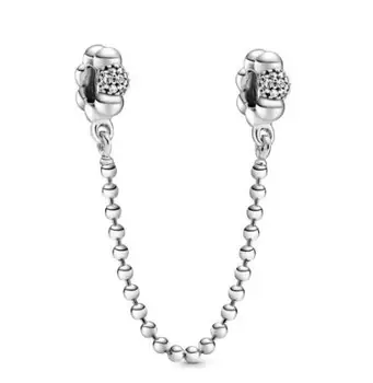 

Original 925 Sterling Silver Baeds Charm Beads & Pave Safety Chain Charm Fit Pandora Women Bracelet & Necklace Jewelry