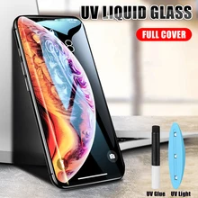 2 шт УФ полное клеевое покрытие для экрана из закаленного стекла для iphone 11 Pro Max X XR XS 7 8 6 6s PLus Защитная прозрачная пленка