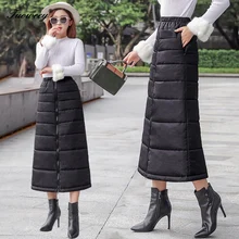 Зимняя хлопковая юбка размера плюс с карманами на молнии, тонкая однобортная юбка, длинная Толстая Теплая юбка с высокой талией, элегантные женские юбки