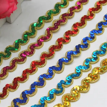 

Gold Lace Ribbons Laser Sequined Appliqued Trim Braided Cosplay Costumes 13 Yds Sequin Embroidery Lace Trims Band 1.5cm