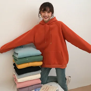 

9 colors 2019 Autumn Winter Harajuku Women Hoodies Loose Solid Long Sleeve Pullover Warm Womens Hooded Sweatshirts YT50172