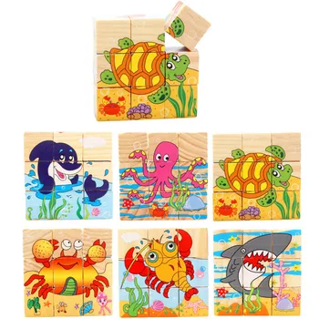 

6pcs/set 3D Puzzle Kid Wooden Cartoon Animal Puzzle Toy 6 Sides Jigsaw Early Education Learning Toys Wood Puzzles NEW Se25