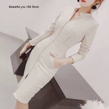 

new 2020 Autumn women's slim-fit hip-wrapped dress mid-length skirt 2983