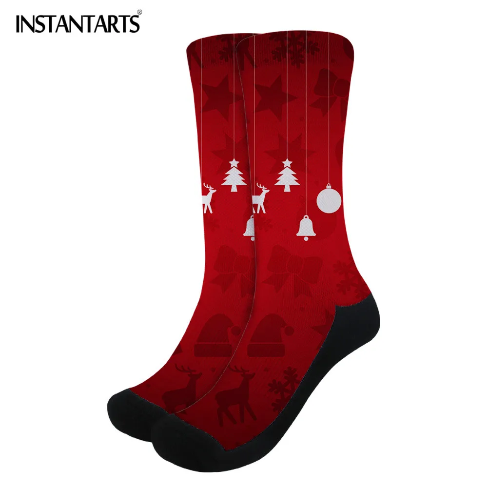 

INSTANTARTS Woman Men Sports Socks Happy Christmas Pattern Girls Knee-high Cycling Socks Running Outdoor Sock