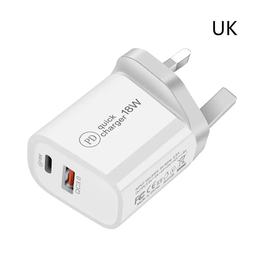 Fast charge 18w 18W PD QC 3.0 Dual USB Charger Quick Charge EU US EU AU Plug for iPhone X 8 plus Note 9 10 Power Delivery Mobile Phone Adapter phone charger Chargers