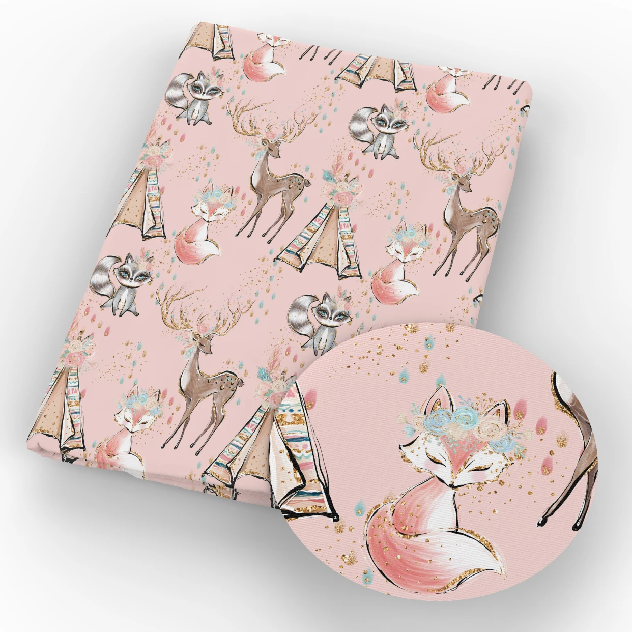 

50*145cm Fox Deer Heat Transfer Printed Ployster Cotton Fabric,DIY Handmade Materials For Making Crafts,1Yc7449