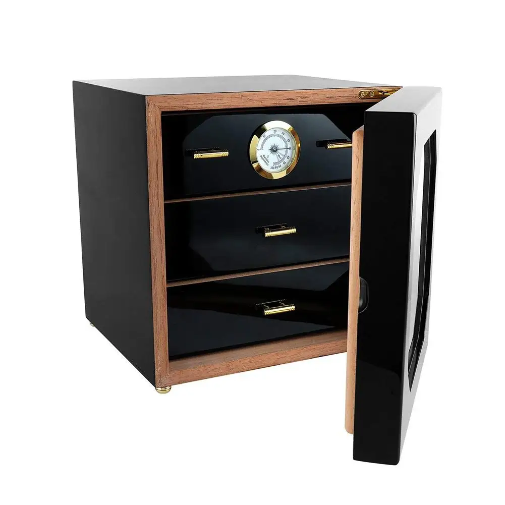 

3 Layers Transparent Wooden Cabinet Humidor Moisturizing Humidor Storage Box Hygrometer Humidifier