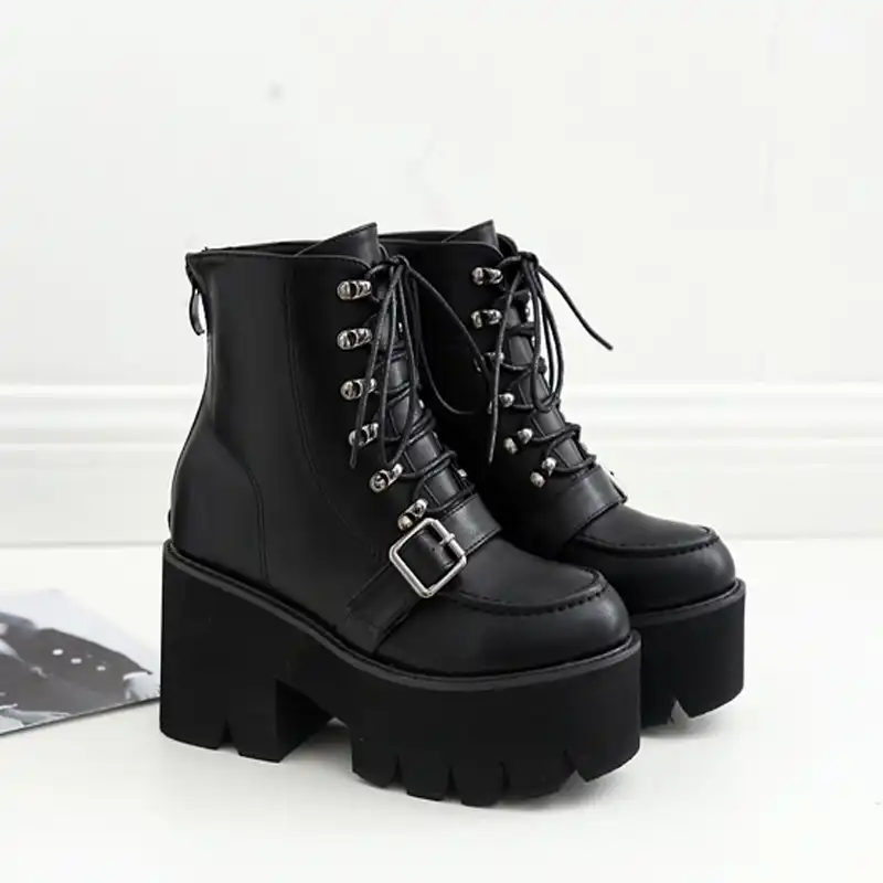 womens black tie up boots